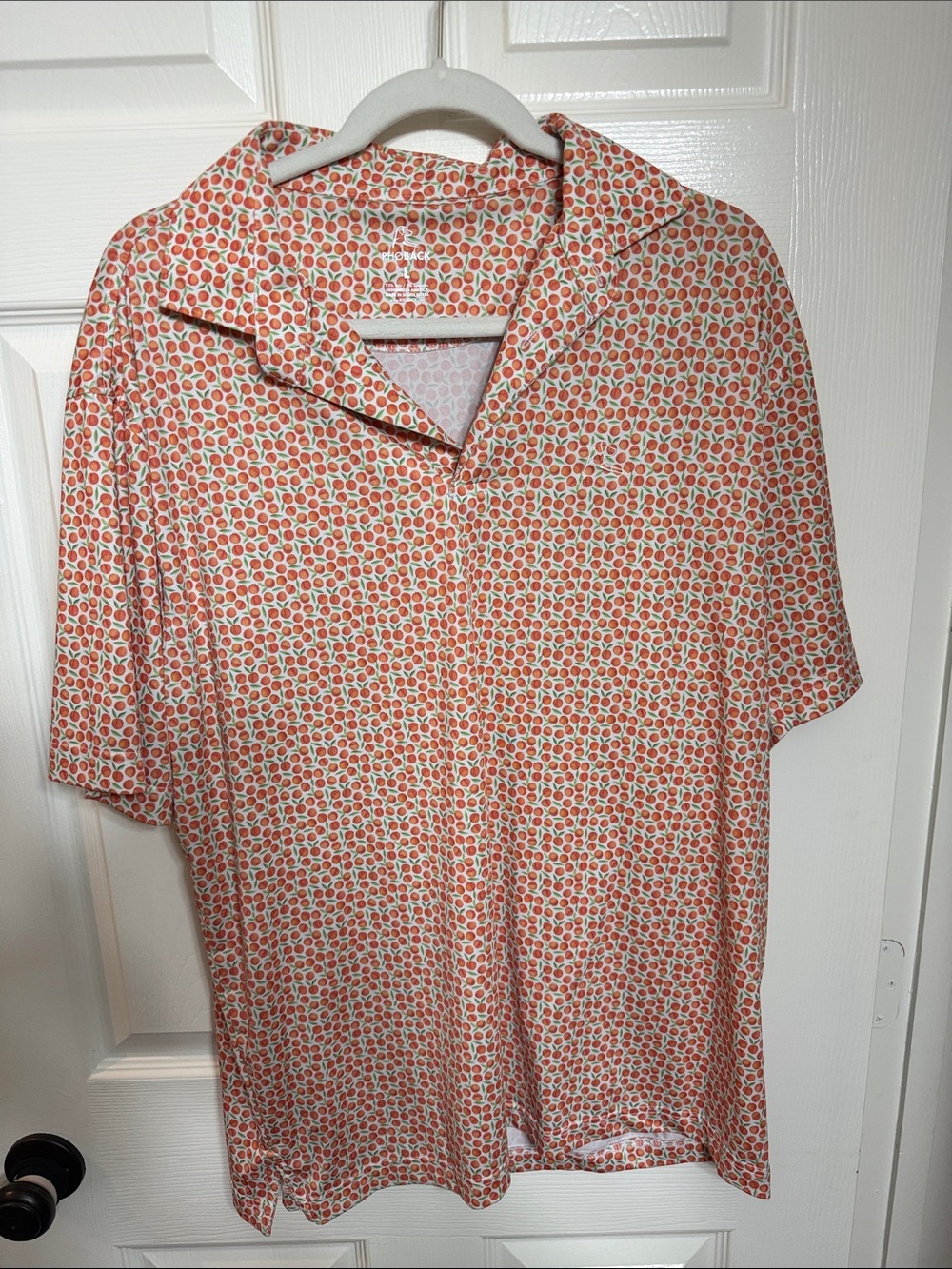 Rhoback Polo Peach Print Golf Shirt All Over Print Fun Pattern Mens L